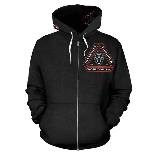 Invisible Tongues Zip-Up Hoodie (Black and Red)