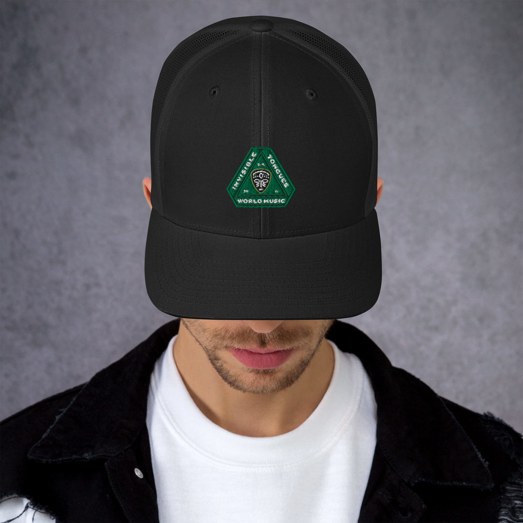 Invisible Tongues Green Logo Trucker Cap